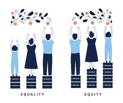 People standing on blocks to show the difference between equity and equity
